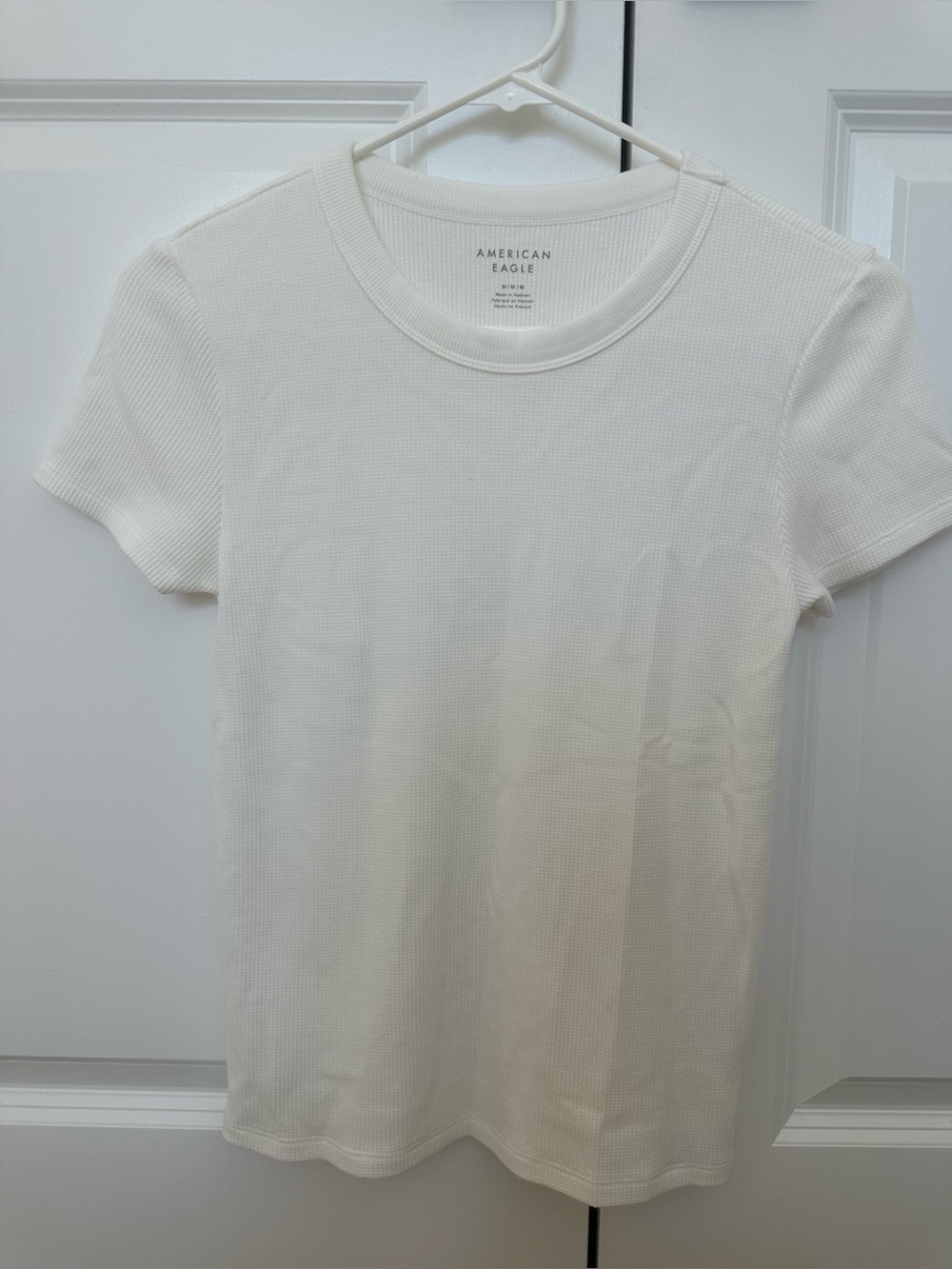 American Eagle cream waffle knit fitted t-shirt
